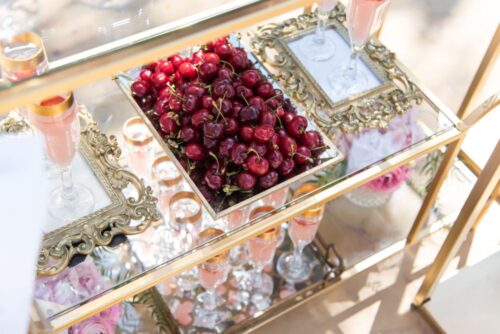 Fresh cherries on the wedding refreshment stand.