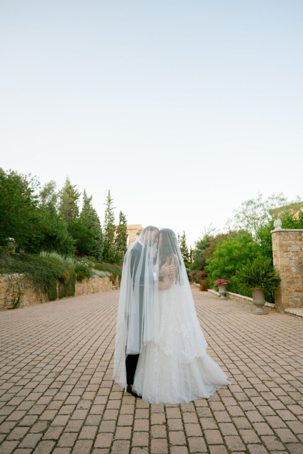 Bride and groom at their destination wedding in Pyrgos Petreza