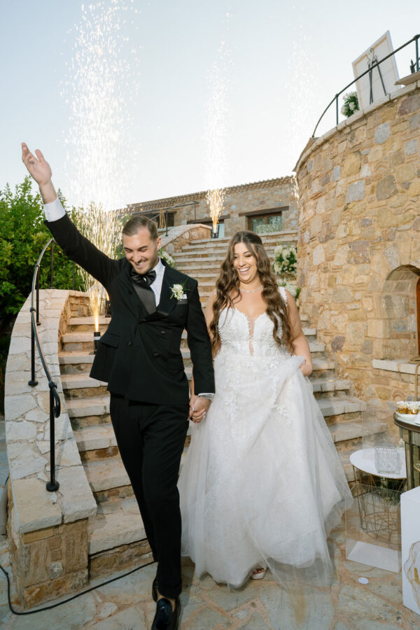 Bride and groom at their destination wedding in Pyrgos Petreza