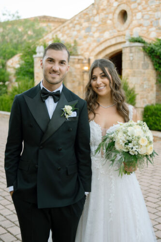 Bride and groom at their destination wedding in Pyrgos Petreza